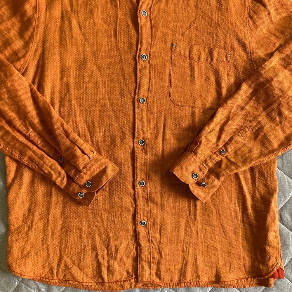 32 Bar Blues Long Sleeve Button Up Shirt Mens XL Orange Cotton Linen Blend - Picture 3 of 11